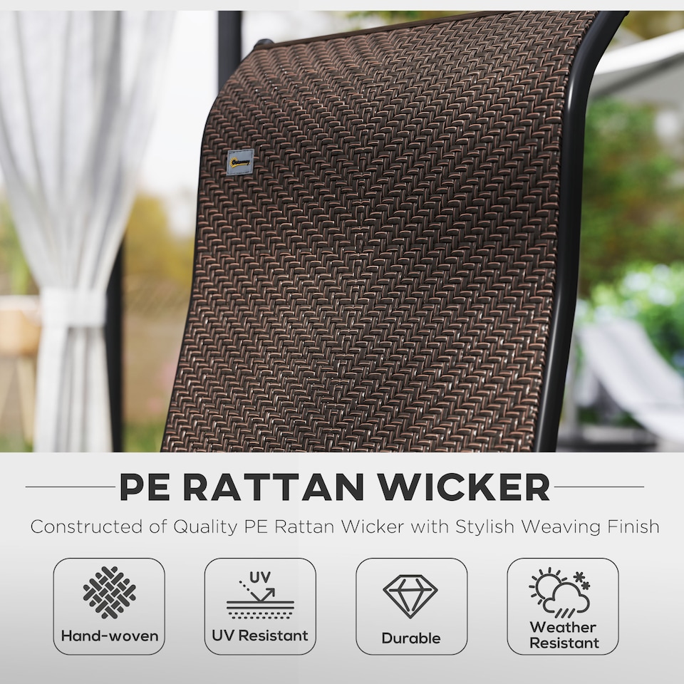 image 1 of Outsunny Set of 4 Outdoor Wicker Folding Chairs, Patio PE Rattan Dining Armrests Chair set with 7 Levels Adjustable Backrest, for Outdoors, Camping, Dark Brown