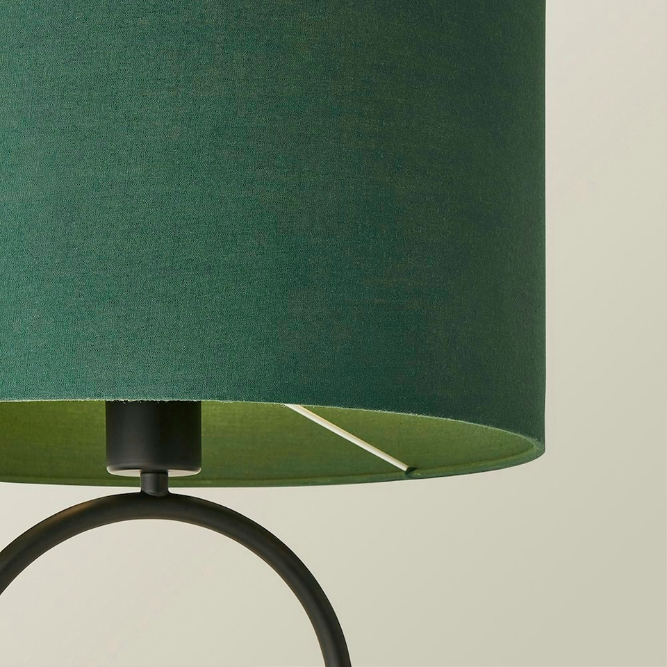image 1 of ValueLights Antonia Forest Green Fabric Drum Lamp Shade Matte Black Oval Table Lamp Black