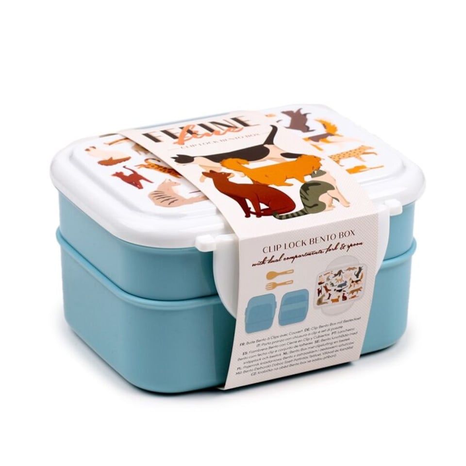 image 1 of Feline Fine Cats Clip Lock Stacked Bento Lunch Box with Cutlery