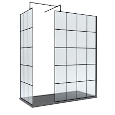 Balterley Glass Walk In Wetroom Screens with Framed Design and Shower Tray | Black | Matt Black