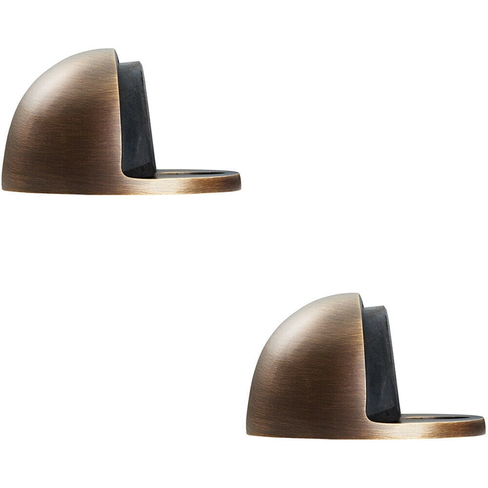 Loops 2x Floor mounted Oval Doorstop 44 x 22mm Antique Brass Half Moon Stopper in Metallics