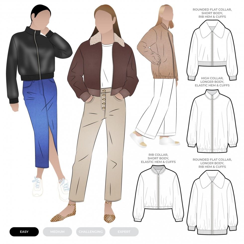 Style Arc Sewing Pattern Sid Bomber Jacket, Jackets for Women - Sizes 18-30 - Easy