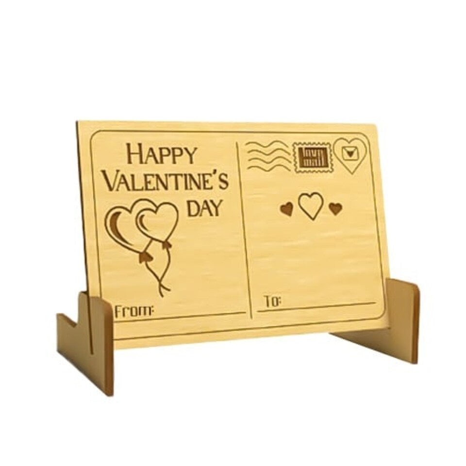 Happy Valentine's Day Wooden Customisable Postcard with Stand