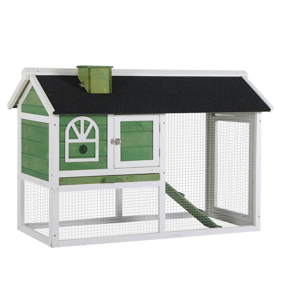 image 1 of PawHut Rabbit Hutch, Guinea Pig Hutch 2 Tiers Outdoor w/Tray & Ramp, Green
