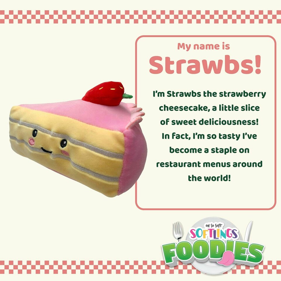 image 1 of Strawberry Cheesecake Soft Toy Food Themed Cute Plush Cuddly 16cm Multi-Coloured