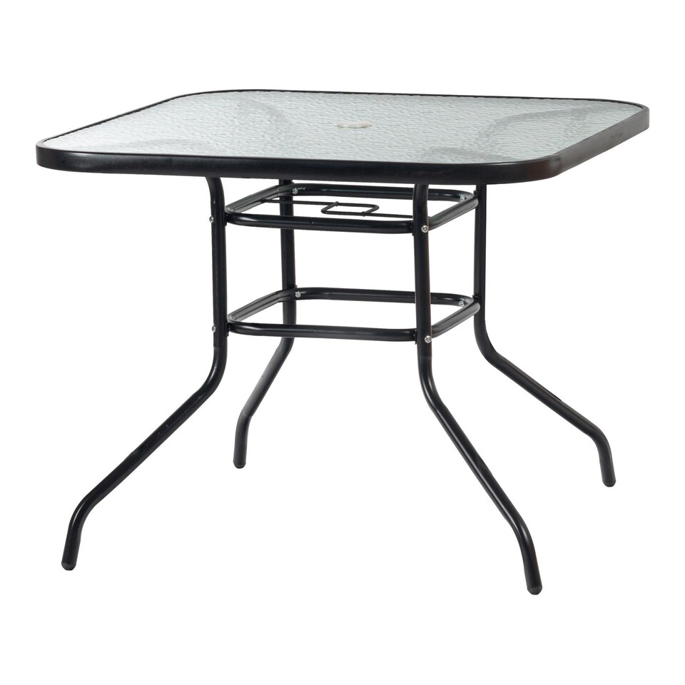 image 1 of Harbour Housewares Glass Top Garden Table - Glass Top Outdoor Patio Coffee Bistro Furniture - 90 x 90cm - Black