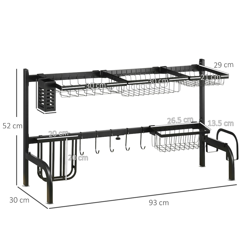 image 1 of HOMCOM Over The Sink Dish Drying Rack, 2 Tier Adjustable Dish Drainer Black