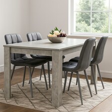 Dining Table with 4 Grey Velvet Chairs Stone Grey Effect Wood Table Set for Dining Room | Grey | 5