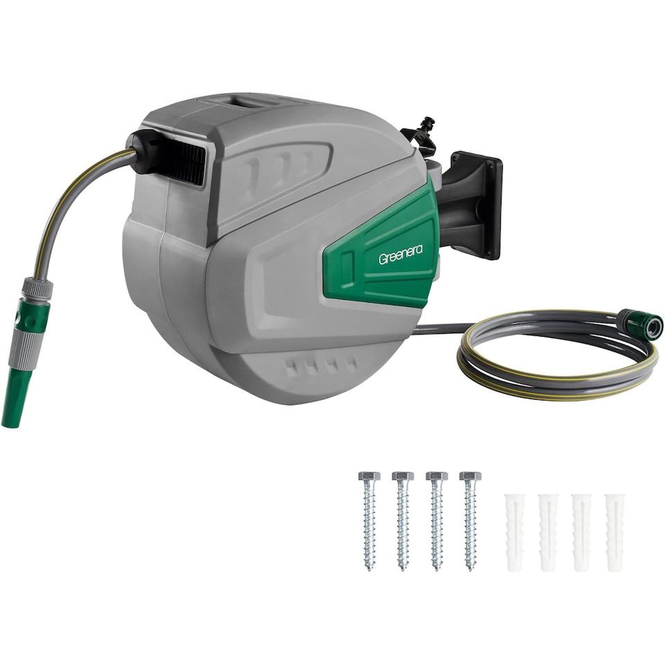image 1 of Wall Mounted Garden Hose Reel Retractable Pipe Auto Rewind System 180 Degrees Swivel 20m