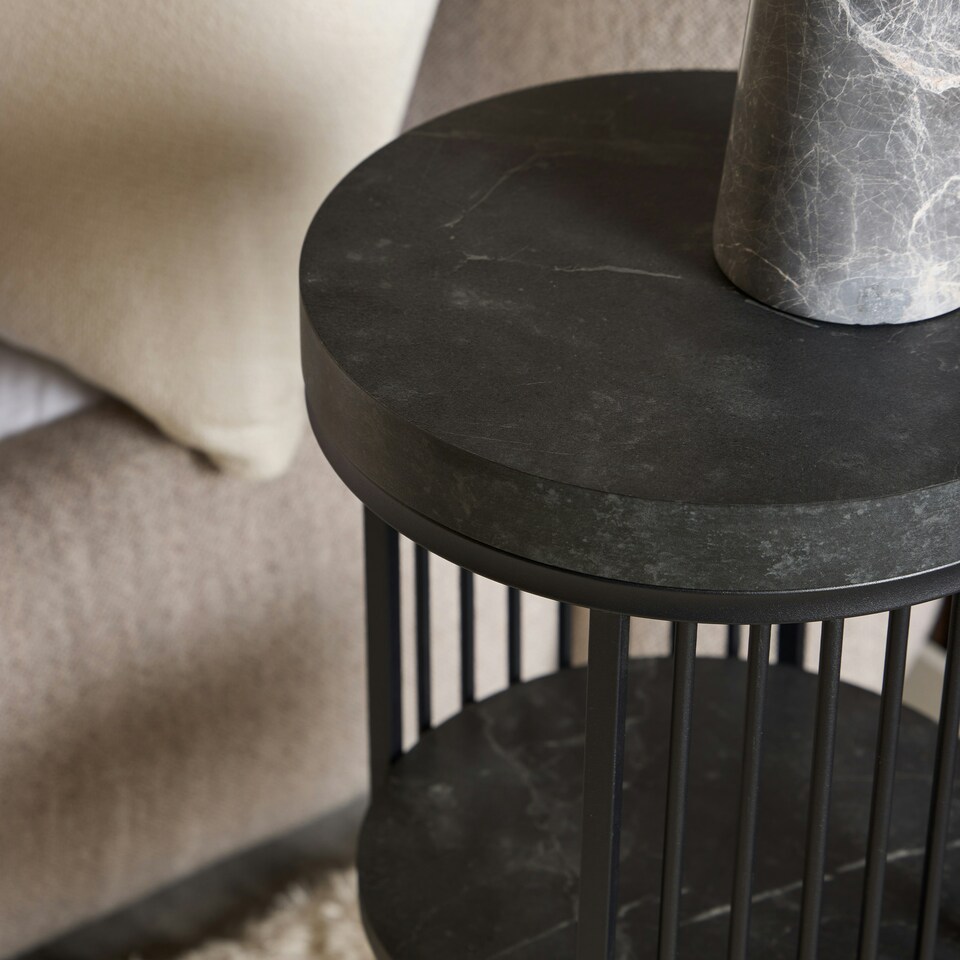 image 1 of Strington Round Bedside Table 1 Shelf in Matt Black Black