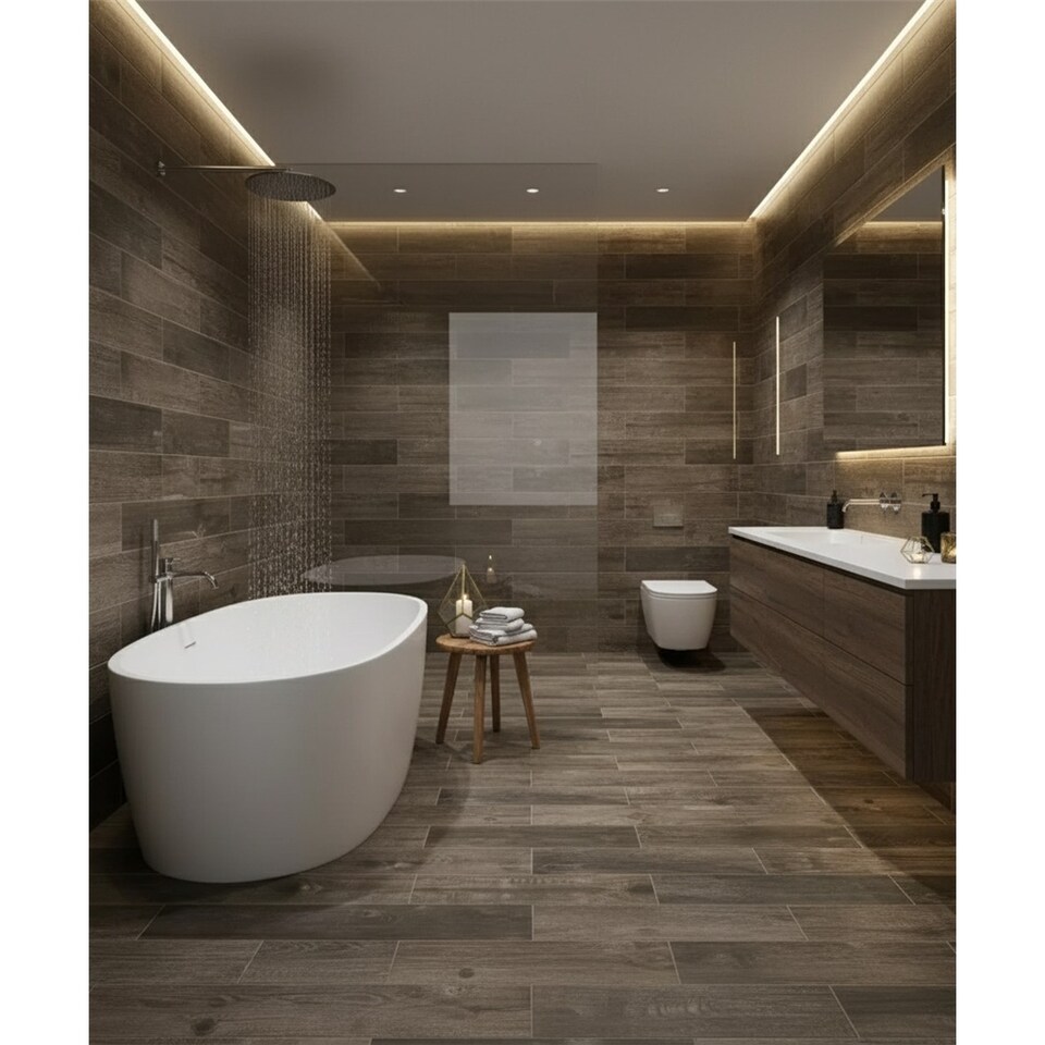 image 1 of Premium White Matt Porcelain Wood Effect Floor Tile (9 Pack - 1 Box - 1.22 m2 Coverage) - TV Room- Inspired by Latin America
