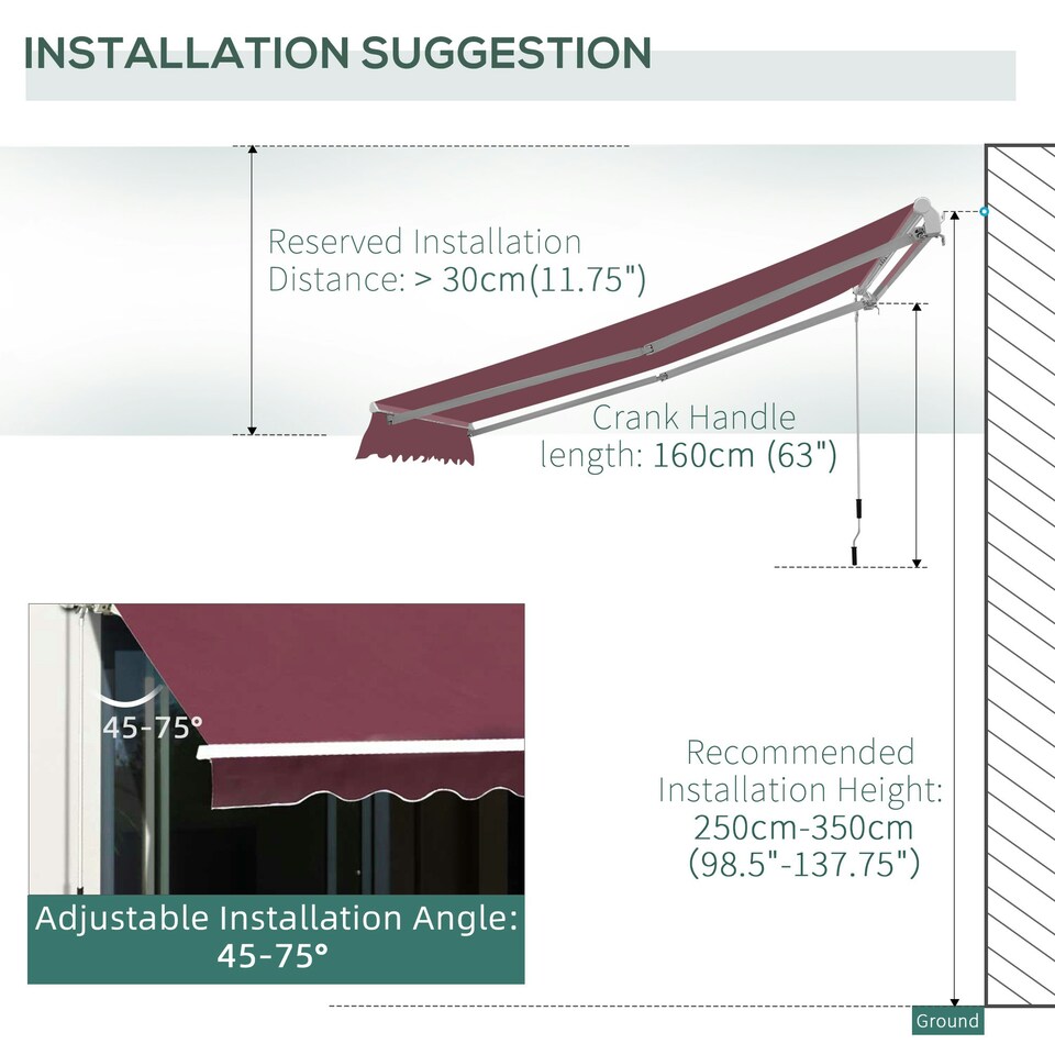 image 1 of Outsunny Garden Sun Shade Canopy Retractable Awning, 3 x 2.5m, Wine Red