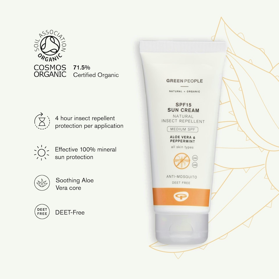 image 1 of Green People SPF15 Sun Cream with Insect Repellent - Natural, Organic Sunscreen with Citrepel75, Aloe Vera & Mint - Vegan, 100ml