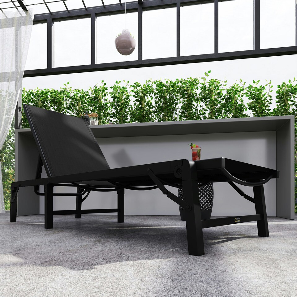 image 1 of Outsunny Folding Sun Lounger Set of 2, 5-Position Reclining Sun Bed Black | Black