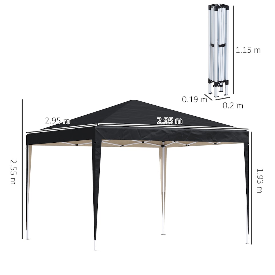 image 1 of Outsunny 3 x 3M Garden Pop Up Gazebo Height Adjustable Marquee Party Tent Wedding Canopy with Carrying Bag, Black
