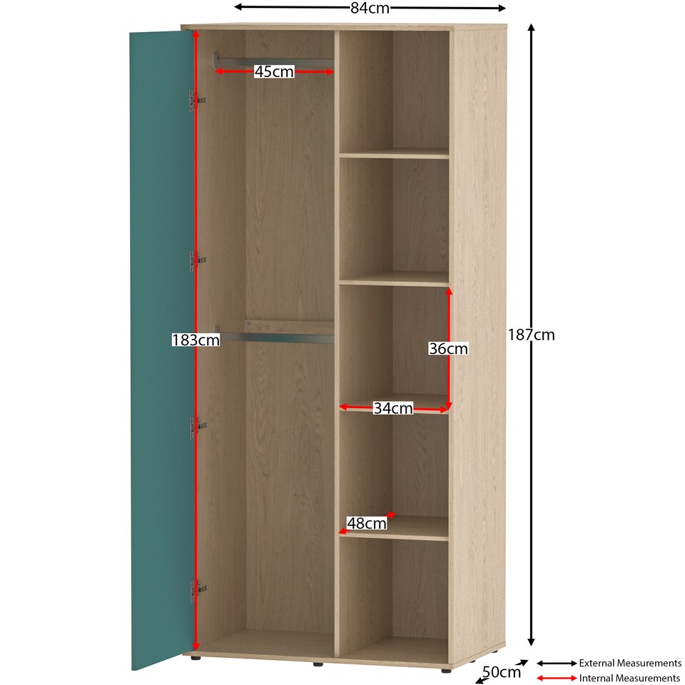 image 1 of Junior Vida Neptune 3 Piece Bedroom Set, Blue & Oak (Bedside Table, Drawer Chest, Wardrobe) | Blue | Blue & Oak | 3