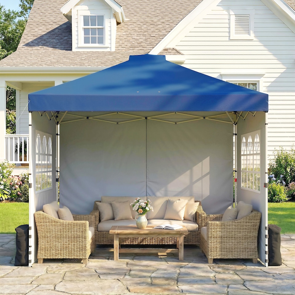 image 1 of Outsunny Pop Up Canopy Waterproof Height Adjustable 3 x 3 (m) | Blue | Medium Grey | 297 x 297 x 285 cm