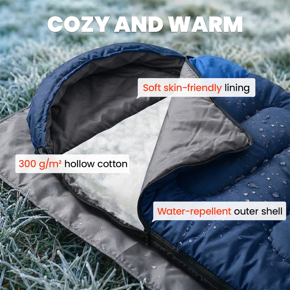 image 1 of Outsunny Sleeping Bag for Adults, Lightweight & Compact Sleeping Bag | Blue | Navy blue | 215 x 75 x 10 cm