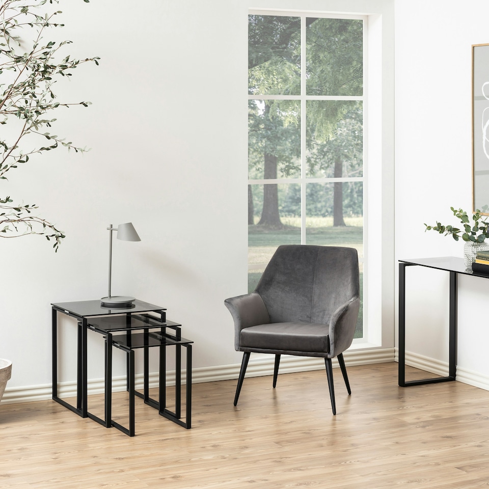 image 1 of Katrine Nest of Tables with Smoked Glass Top Set of 3