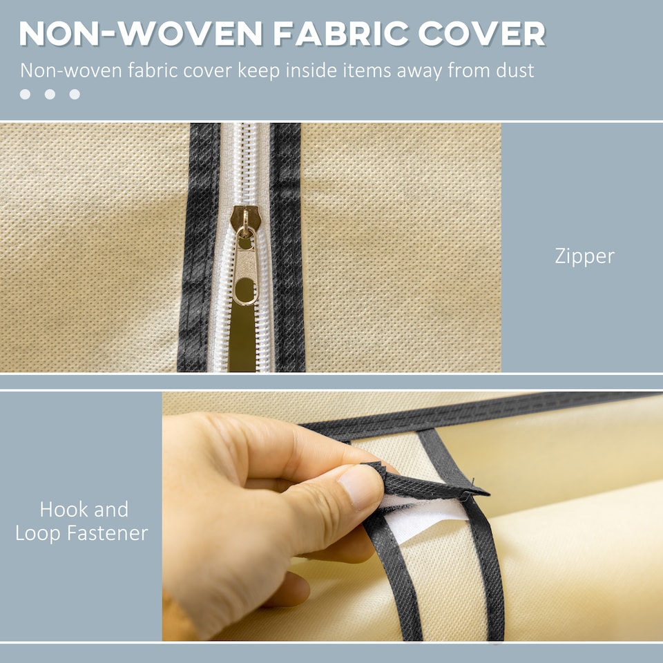 image 1 of HOMCOM Fabric Wardrobe, Portable Wardrobe with 6 Shelves, 1 Hanging Rail, Foldable Closets, 103 x 43 x 162.5 cm, Cream White | Cream | Cream