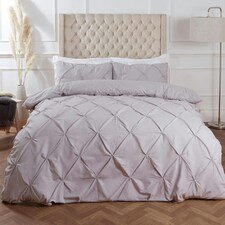 OHS Pinch Pleat Diamond Pintuck Duvet Cover and Pillowcase Bedding Set, King - Silver
