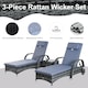 image 4 of Outsunny Rattan Sun Loungers for Garden Set of 2 with Side Table, Garden Recliner Sunbeds with Adjustable Back, Wheels, Cushions and Headrest, 3 Pieces Garden Furniture Set for Outdoor, Patio, Grey