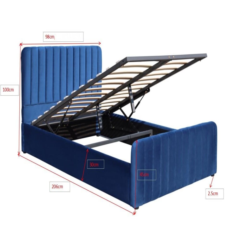 image 1 of Ottoman Storage Bed blue 3ft single velvet bed gas lift up Storage Bed bedroom furniture