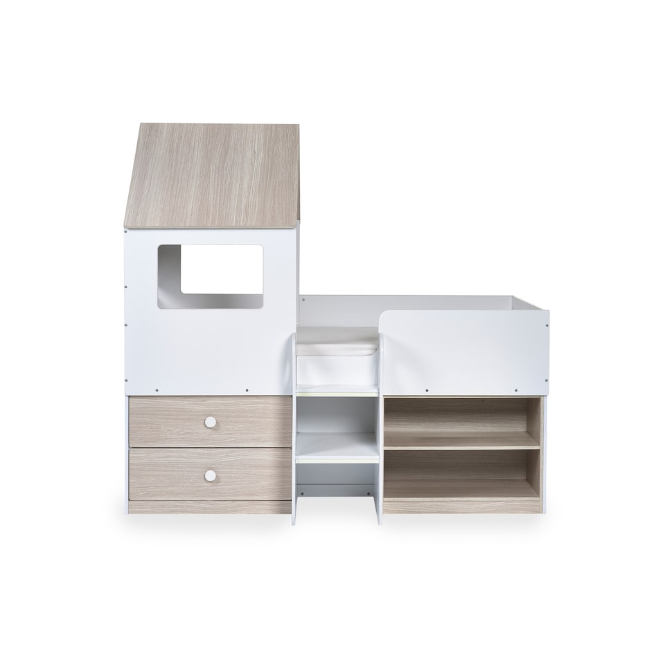 image 1 of Orpheus 90cm Single White and Wood Effect Treehouse Midsleeper Cabin Bed