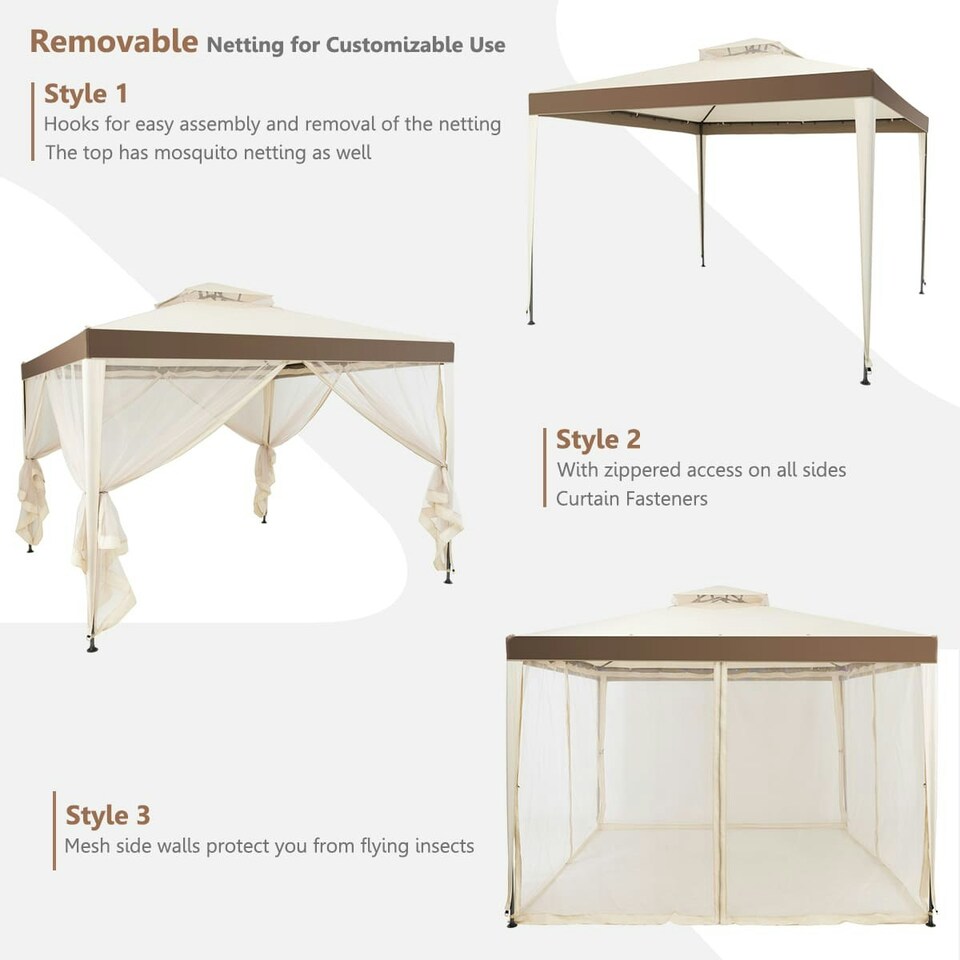 image 1 of COSTWAY Outdoor 3m x 3m Gazebo Tent Camping Canopy Beige