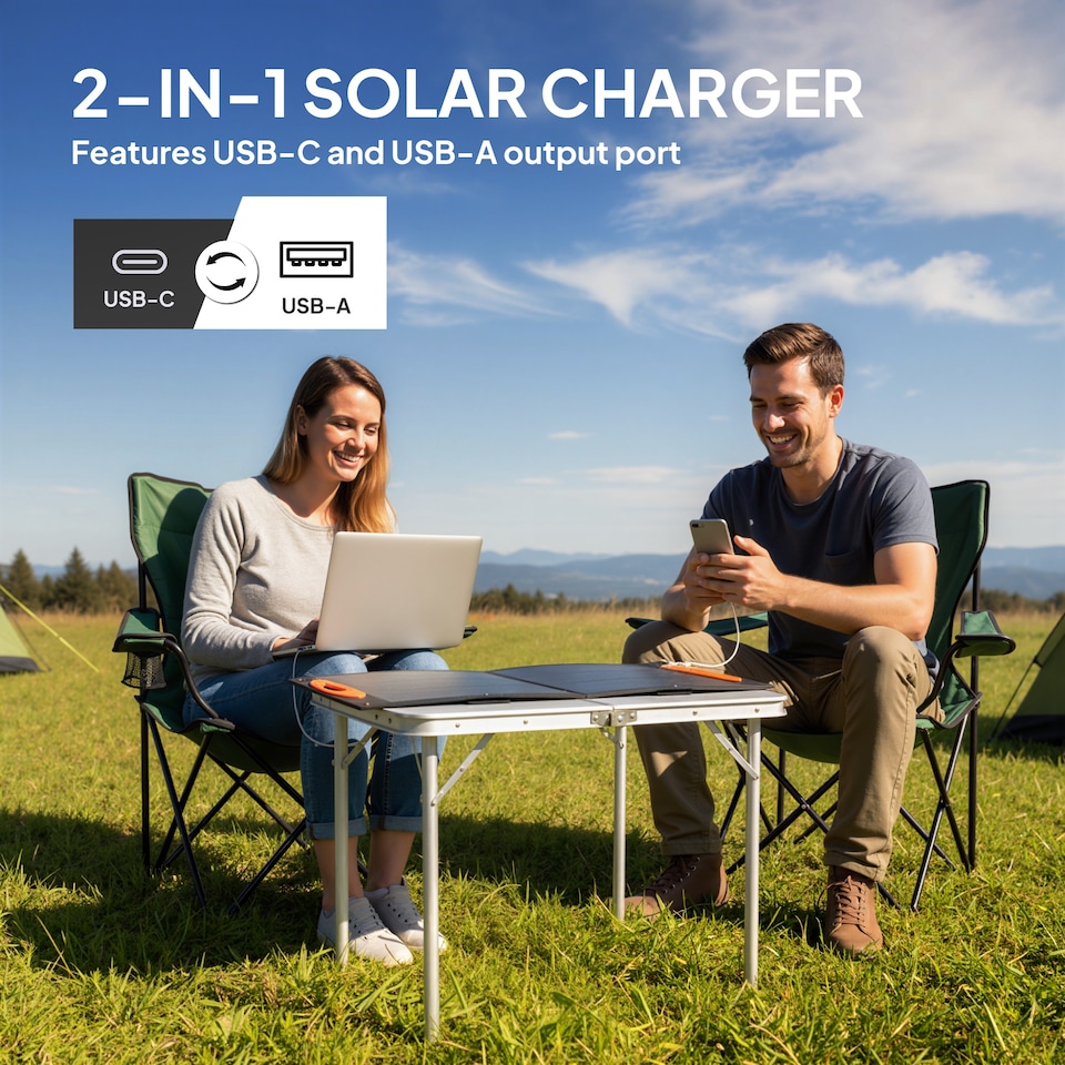 image 1 of HOMCOM 100W Portable Solar Panel, Foldable Solar Charger with USB-A & USB-C Fast Charging Output, IP67 Waterproof for Mobile Phone Power Bank Flashlight Fans Camping Backpacking Hiking
