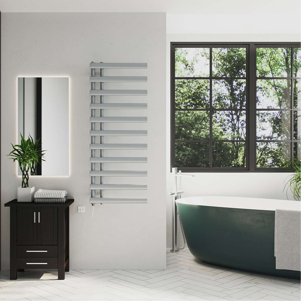 image 1 of Elyan Electric Towel Rail Standard Heated Bathroom Radiator - Silver (H) 1238mm x (W) 500mm - 500W