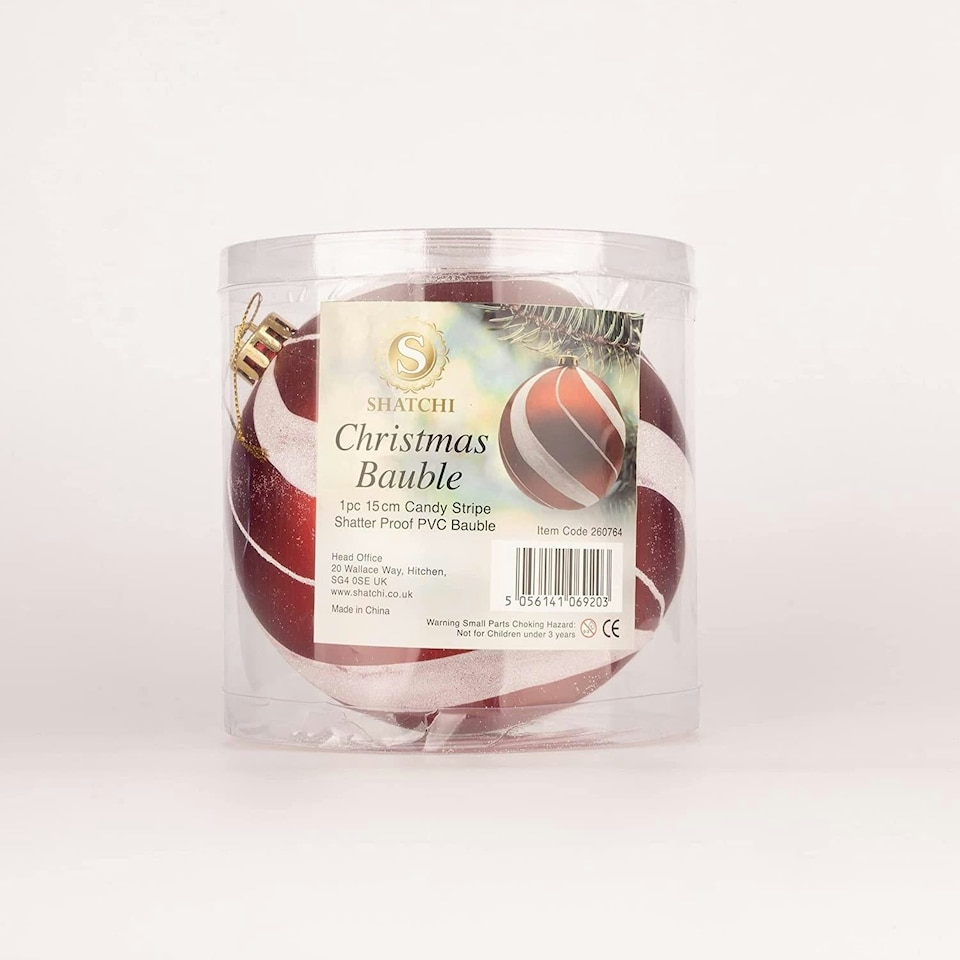 image 1 of Baubles Candy Stripe 15cm - 3Pcs PVC