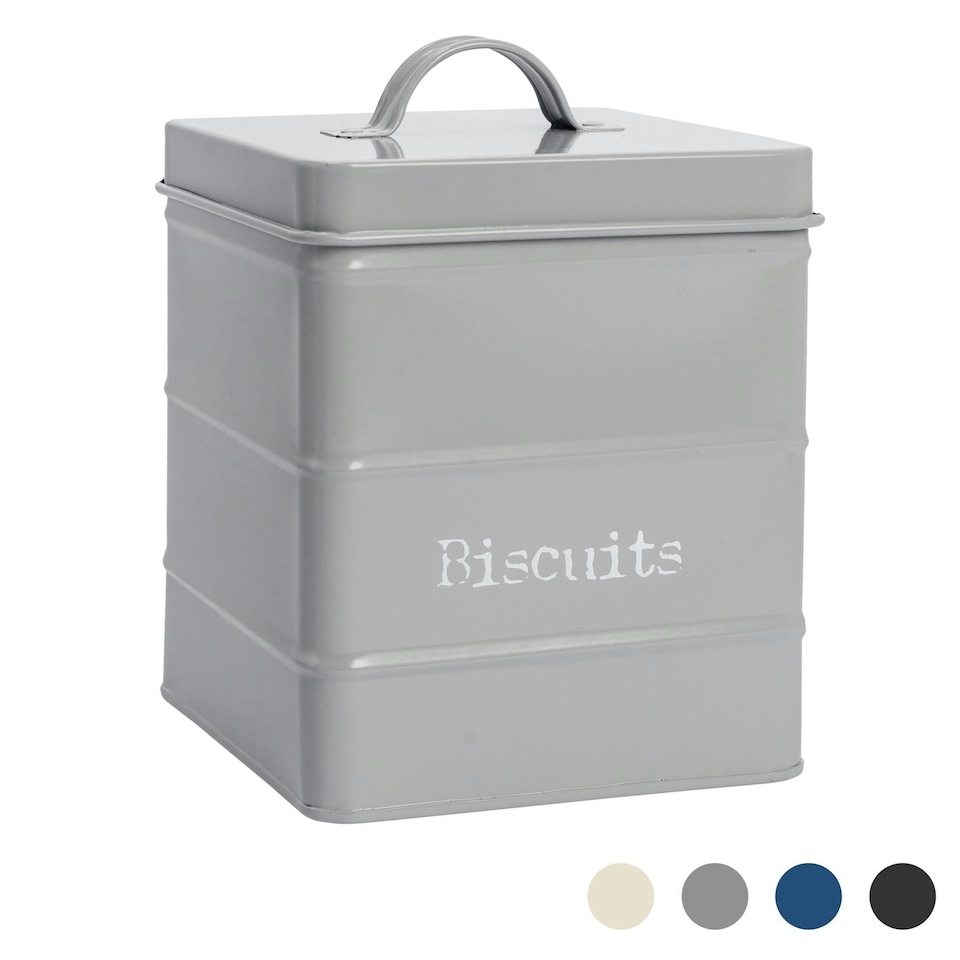 image 1 of Harbour Housewares Grey Vintage Metal Kitchen Biscuit Tin Kitchen Caddy Kitchen Storage Containers Canister