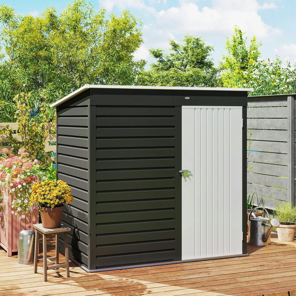 image 1 of Outsunny 6 x 4ft Metal Garden Shed with Lockable Door and Gloves, Dark Grey 