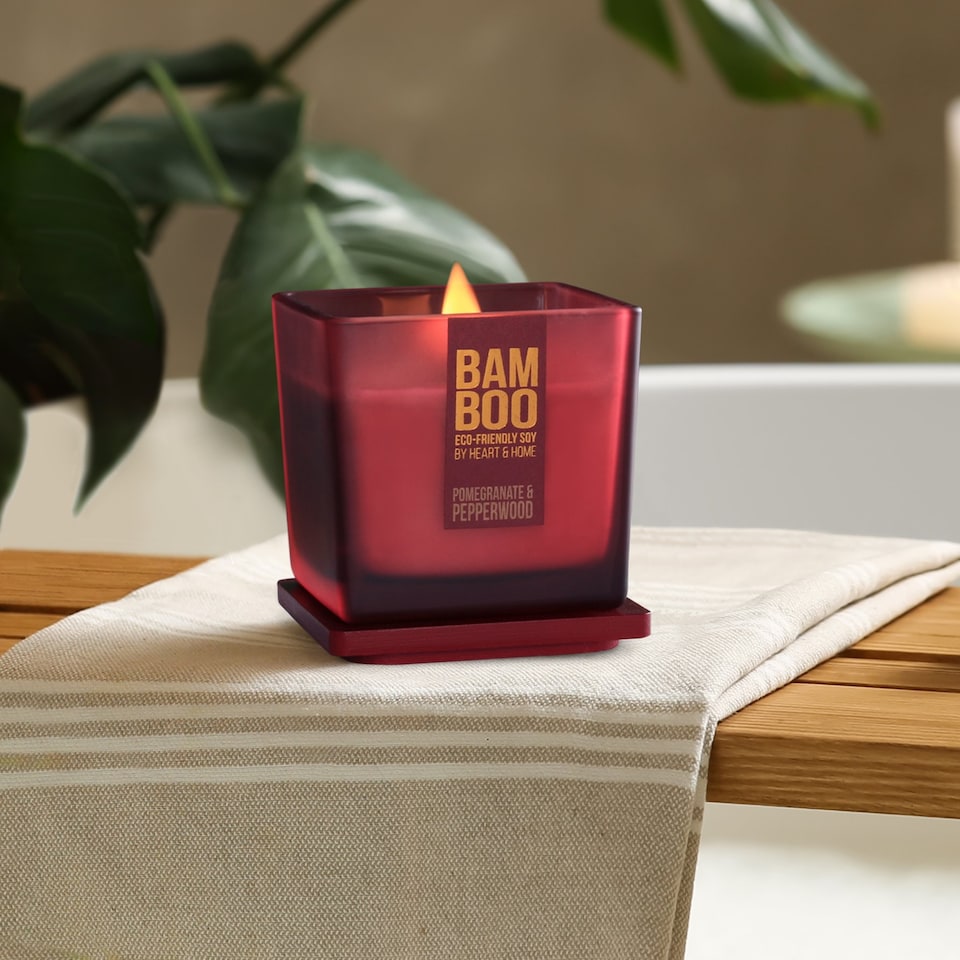 image 1 of Bamboo Large Soy Wax Candle - Pomegranate & Pepperwood