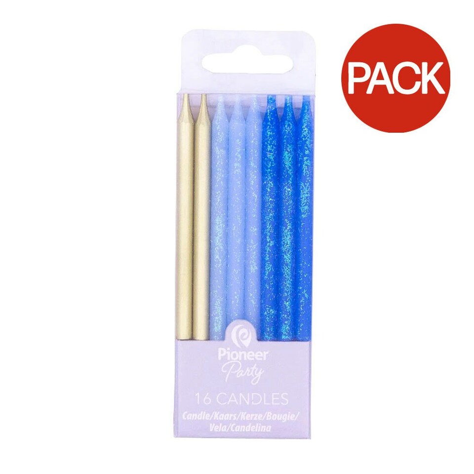 image 1 of Pioneer Europe Glitter Candle (Pack of 16) - Blue/Silver - One Size