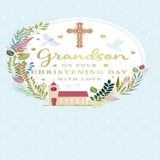 Words 'n' Wishes Traditional Christening Card for Grandson, Grandson Christening Card, Multi-Coloured 21.7 x 14.4 cms