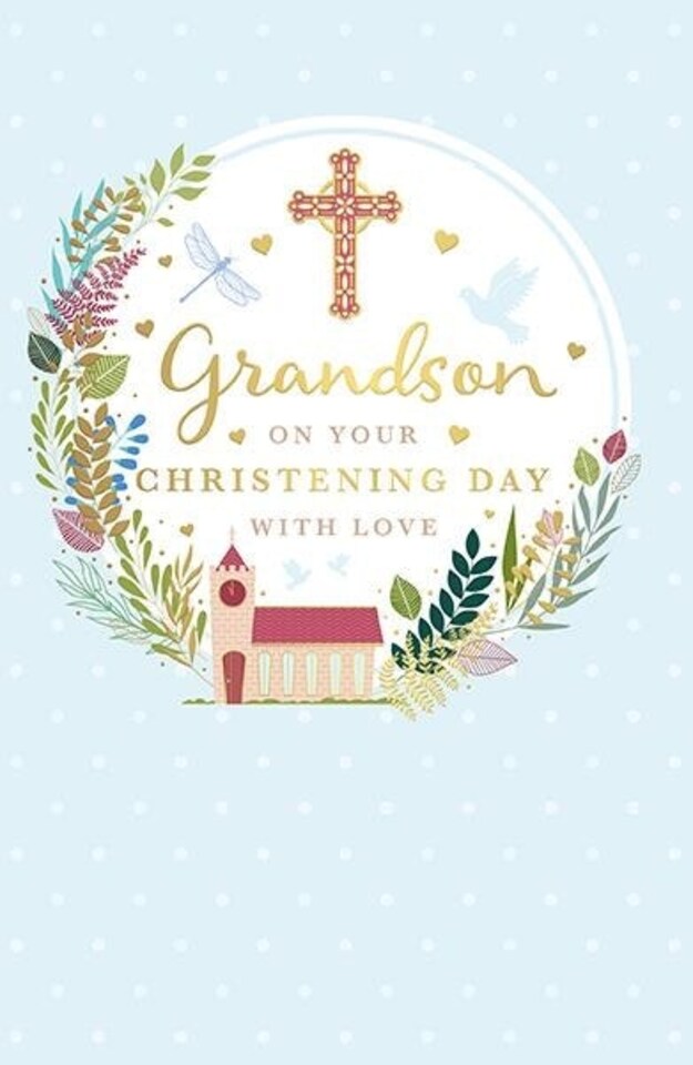 Words 'n' Wishes Traditional Christening Card for Grandson, Grandson Christening Card, Multi-Coloured 21.7 x 14.4 cms