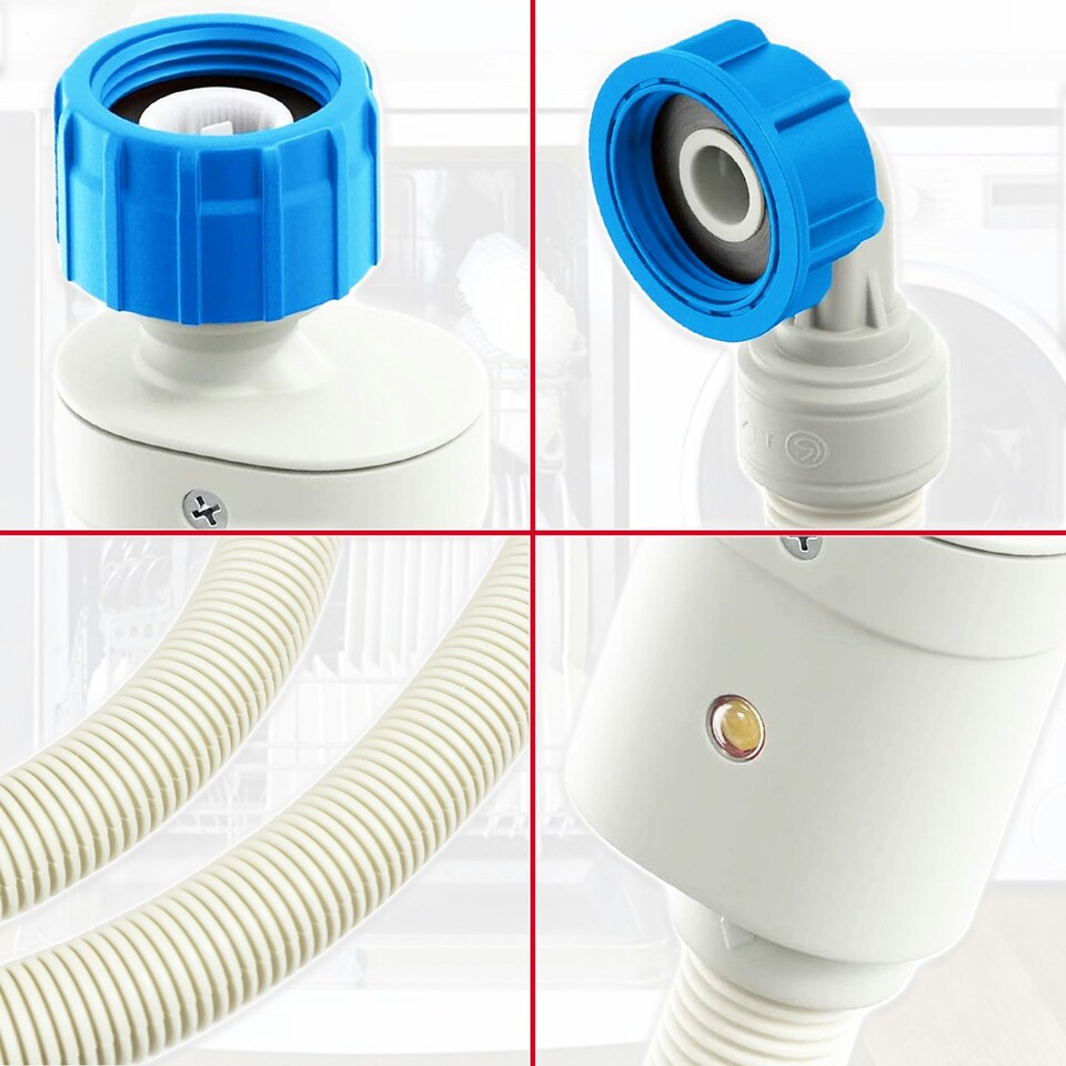 image 1 of SPARES2GO Safety Inlet Hose Washing Machine Dishwasher Water Fill Leak Protection Stop Valve Pipe (1.5m Length, 3/4" Connections)