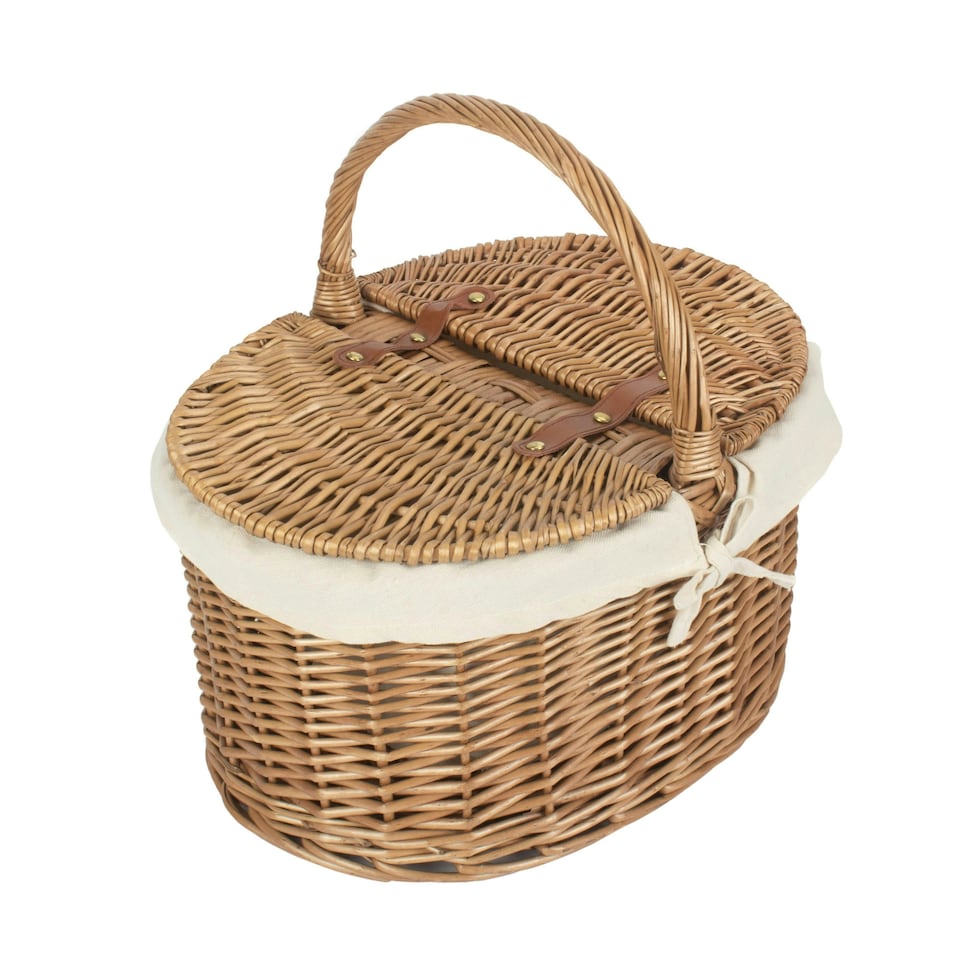 image 1 of Light Steamed Oval Lidded Wicker Basket with Lining White | White | One Size