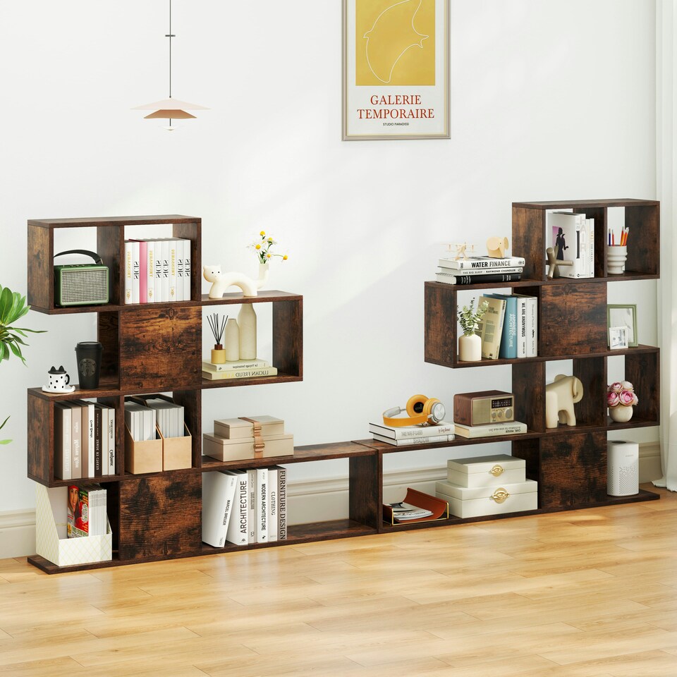 image 1 of COSTWAY 4-Tier Bookshelf Modern Ladder Bookcase Brown Brown