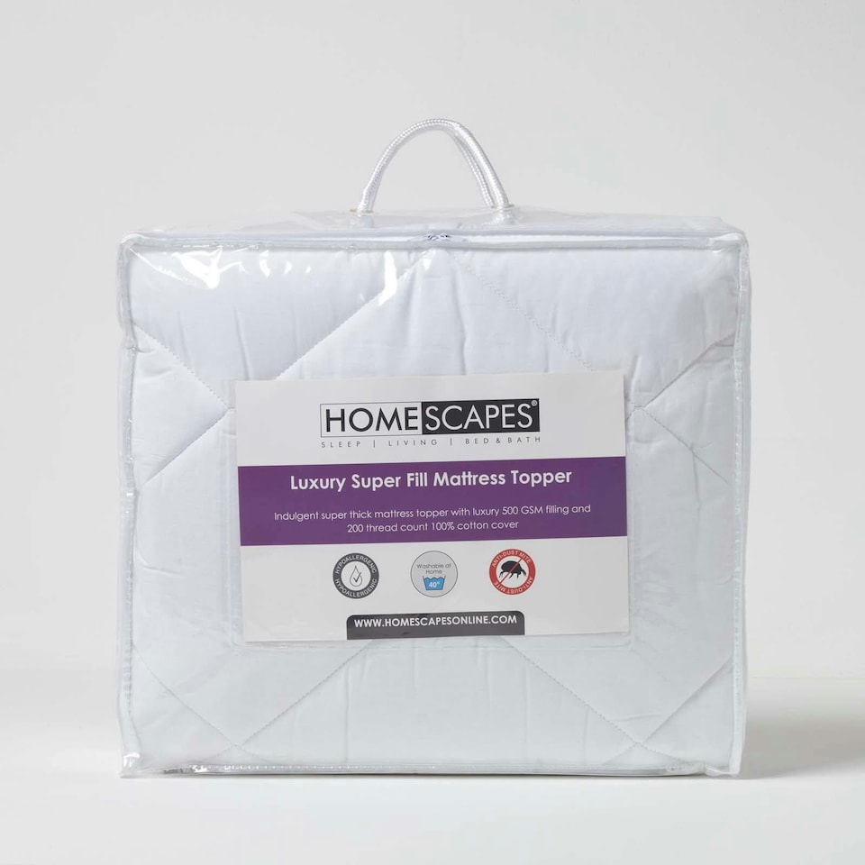 image 1 of Homescapes Luxury Extra Thick 500 GSM Cotton Mattress Topper - Double | White | Double
