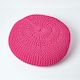 image 3 of Homescapes Hot Pink Large Round Cotton Knitted Pouffe Footstool