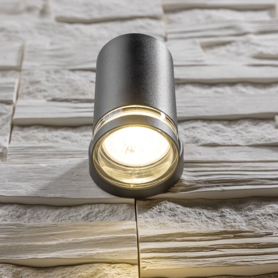 image 1 of CGC Lighting Jennifer Anthracite Outdoor GU10 Single-Spot Cylinder Wall Light | Black | Black | Height: 11.2 cm, Width: 7.6 cm, Depth: 10.5 cm