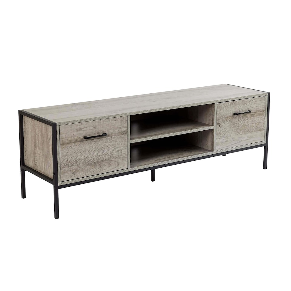 image 1 of TV Unit Media Stand Storage Cabinet Modern Oak Finish Cupboard and Shelf Storage | Grey