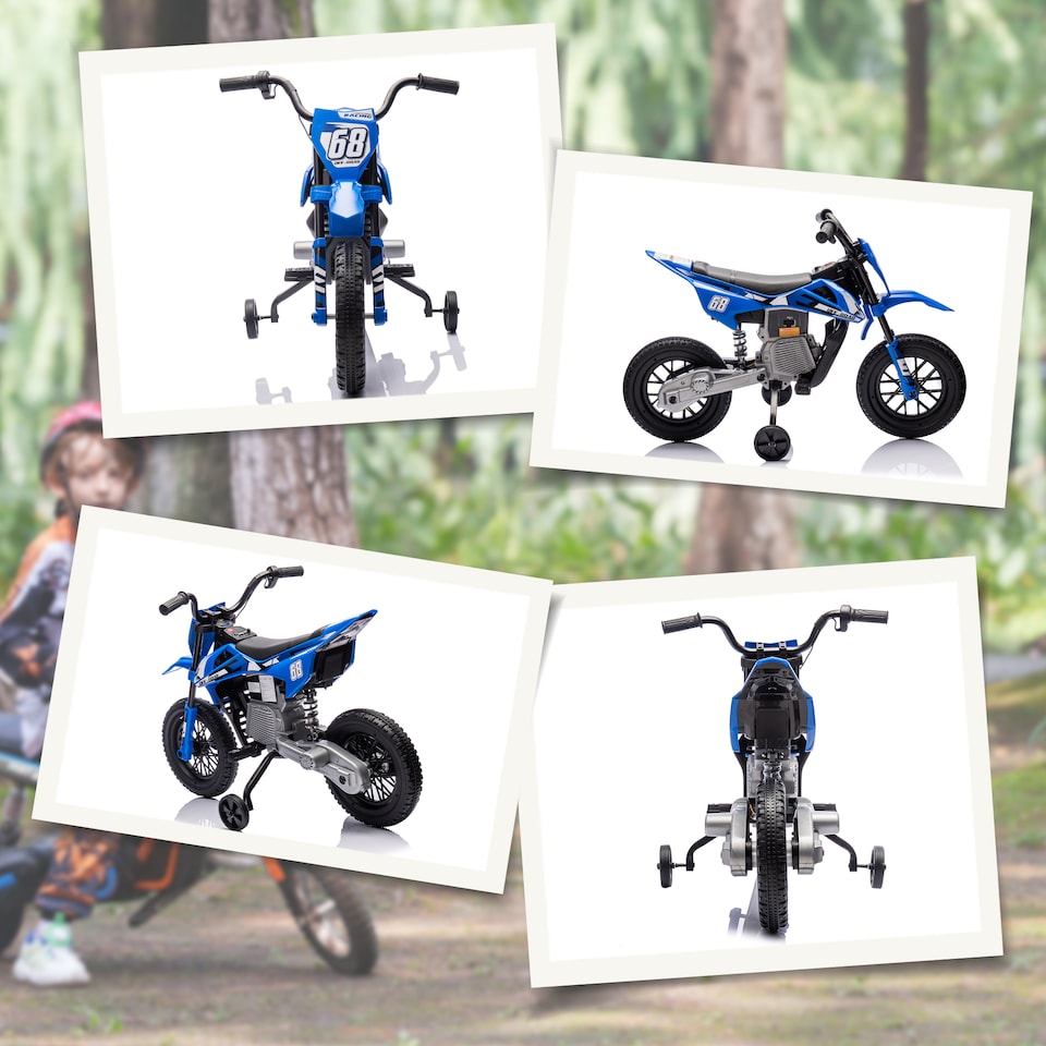 image 1 of AIYAPLAY 12V Kids Electric Motorbike, Kids Electric Ride on Motorcycle, Battery Powered Toy with Twist Grip Throttle, Training Wheels, Suspension System, Music, Blue