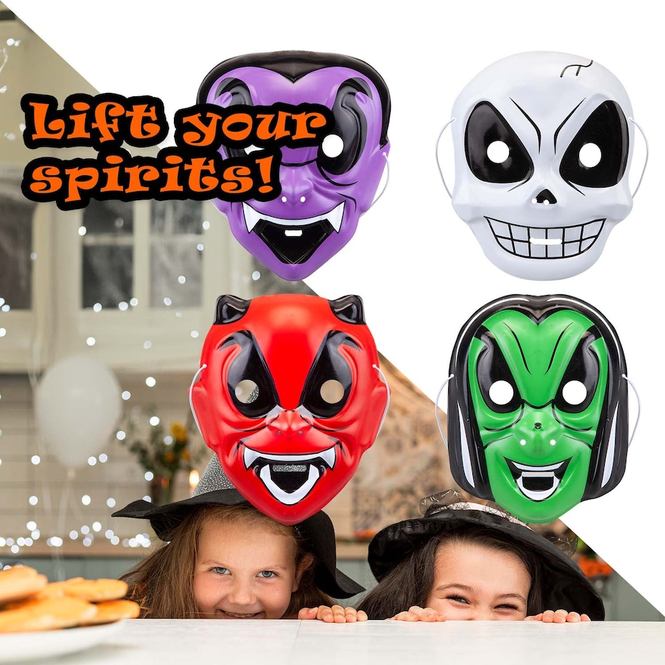 image 1 of PMS Halloween Children’s Masks 4-Pack - Witch, Devil, Skull, Vampire.