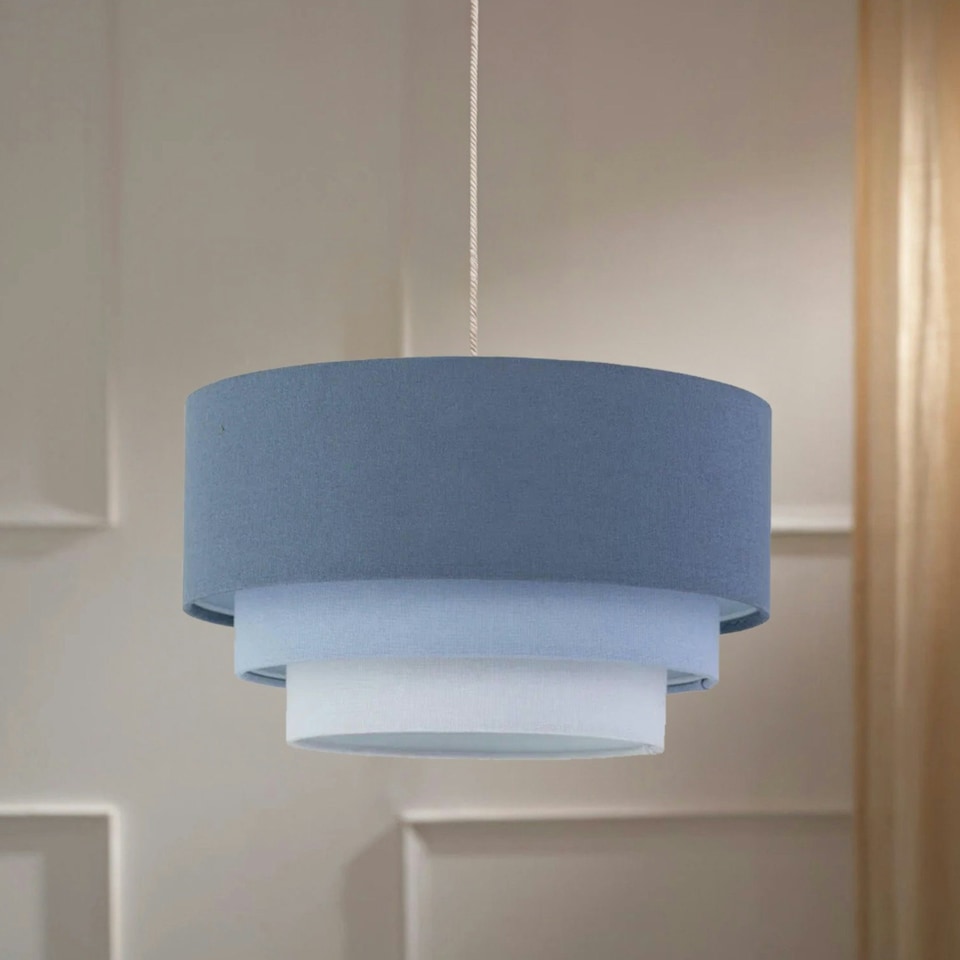 image 1 of First Choice Lighting Gabi Blue Ombre Linen 3 Tier Ceiling Light Shade Blue