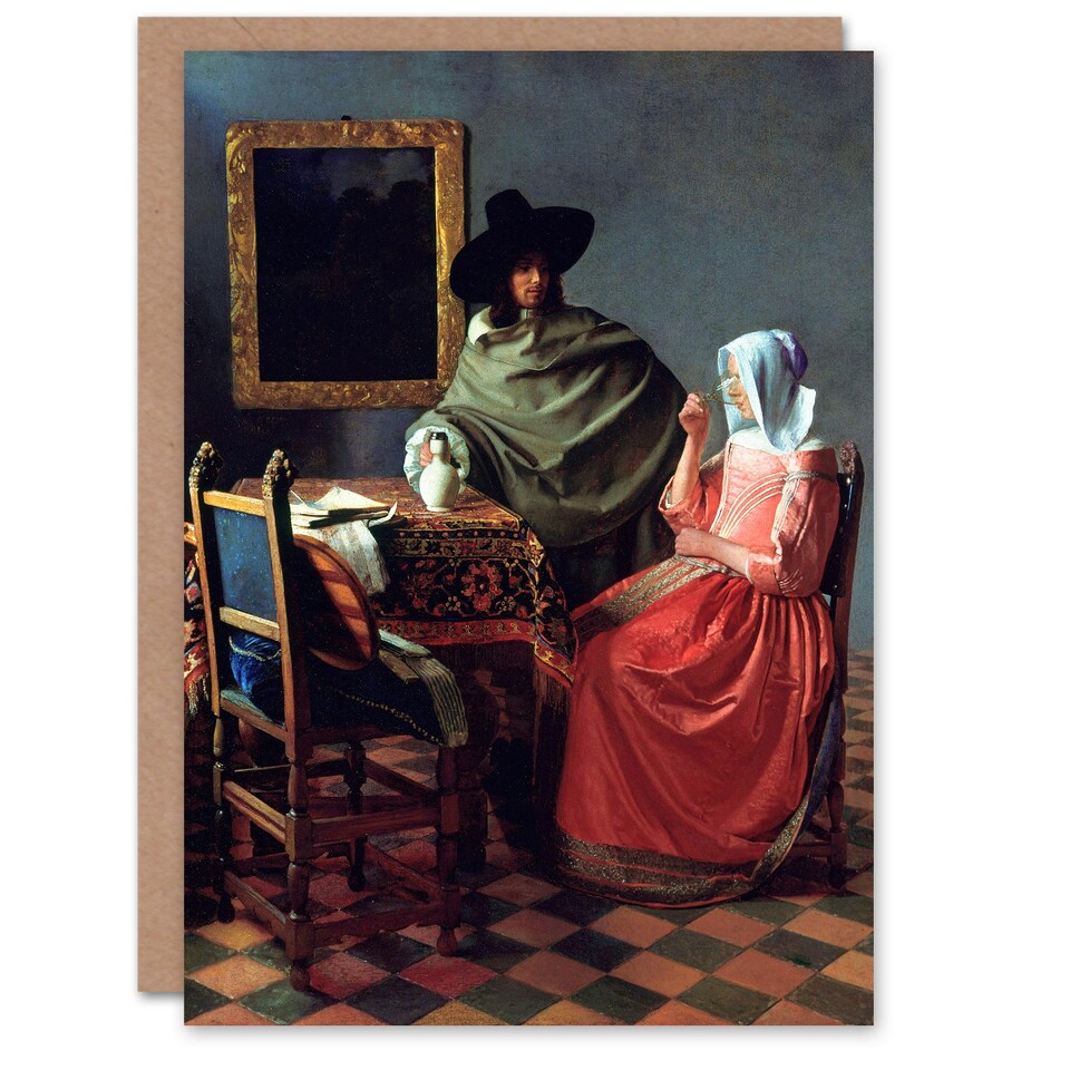 image 1 of Johannes Vermeer Art Card The Wine Glass Cropped Painting