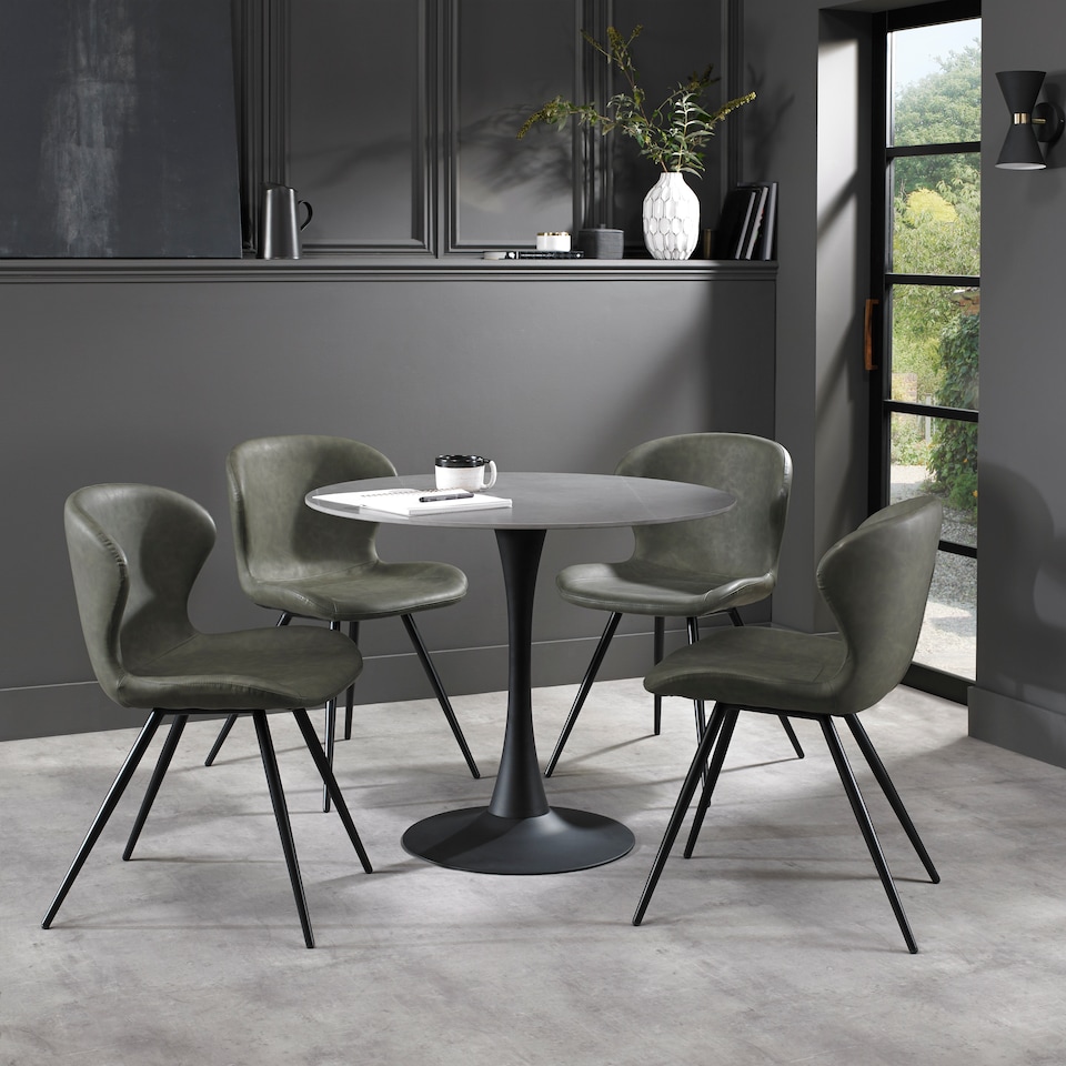 image 1 of Bentley Designs - Mason Grey Sintered Stone Circular Dining Table With Black Sand Powder Coated Base